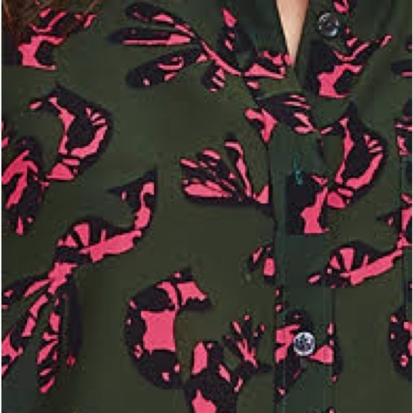 Banana Republic| ‘Pieced Silk Boyfriend Shirt’ Blouse in Green/Pink Sz S - Picture 1 of 6